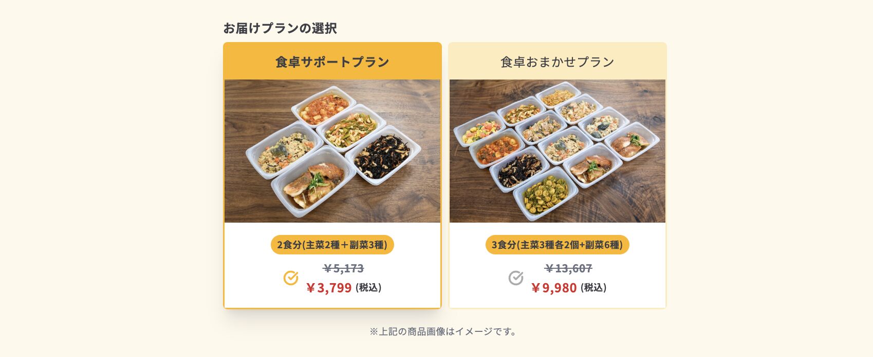 シェフの無添つくりおきのプラン選択画面に表示された初回割引後の料金